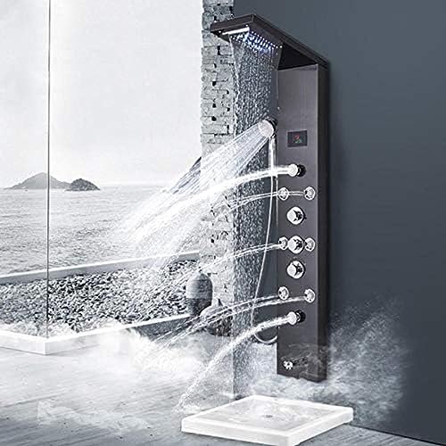 Columna de ducha LED con panel LCD, hidroeléctrica, cascada y tres mandos, color negro miniatura 1