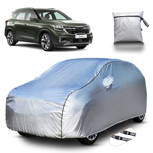 Image of Continental [SilverGuard] Dual Belts Extra Protection Kia Seltos Body Cover (2018-2025) Build with Triple Stitched, Waterproof & Dustproof Car Cover for Kia Seltos (Metallic Silver).