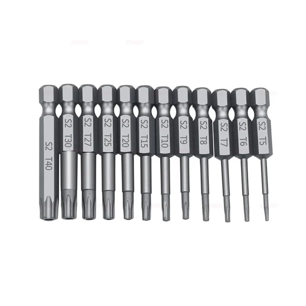 Ruxyoie A 50Mm 12Pcs Extended Hollow Bit Set S2 Steel 50/75/100Mm 1/4'' Hex Shank