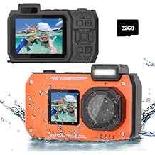 4K Underwater Camera 33 FT Waterproof Camera with Dual Screens Selfie Digital Camera Built-in 2500 mAh Battery 48MP Autofocus Waterproof Digital Camera for Snorkeling, Novice Photographer,Orange
