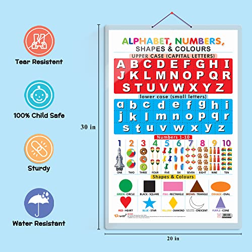 Image of Set of 2 Baarahkhadee and Alphabet, Numbers, Shapes & Colours Early Learning Educational Charts for Kids | 20 inchX30 inch inch |Non-Tearable and Waterproof | Double Sided Laminated | Perfect for Homeschooling, Kindergarten and Nursery Students