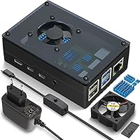 Miuzei Gehäuse für Raspberry Pi 4 mit Gehäuse Sichtbar Acrylic Lüfter kühlung Aluminium Kühlkörper 5 V 3A USB-C EIN/AUS-Schalter Netzteil Pi 4b Case kompatibel mit Pi 4 Modell B 8GB/4GB/2GB Schwarz