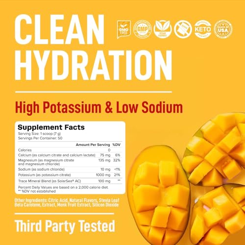 Image of Zero Calorie Electrolytes Powder - 0 Calorie Electrolytes for Fasting Mango 12.3oz Tub - Electrolytes Zero Sugar & Calorie Free with Magnesium & Trace Minerals - Daily Hydration Drink