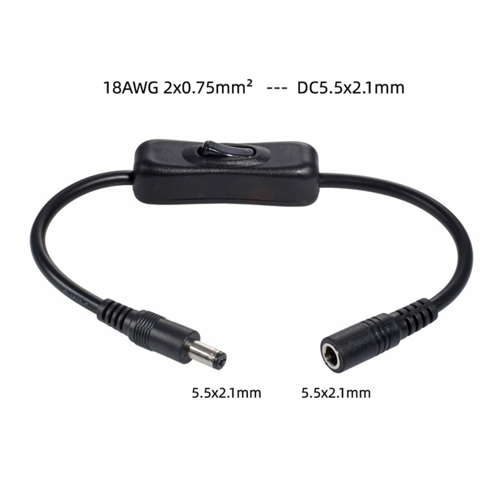 Cavo Adattatore DC 5525/5521 Con Interruttore On/off – 18 AWG, Per LED, CCTV, Laptop E Router