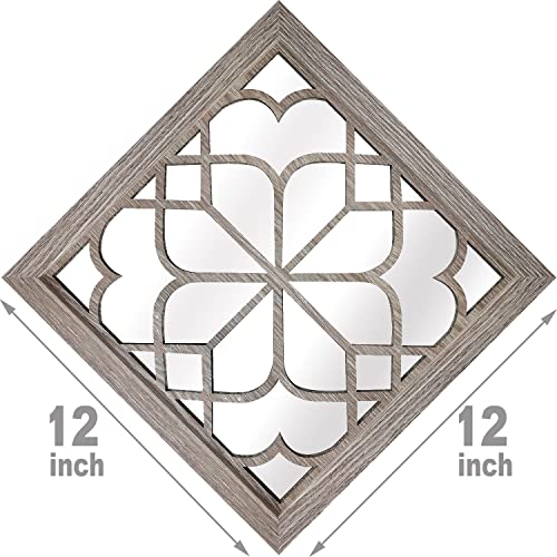 Wocred 2 Pcs Square Wall Mirror,Gorgeous Rustic Farmhouse Accent Mirror,Barn Wood Color Entry Mirror For Bathroom Renovation,Bedrooms,Living Rooms And More(12”X12”) #TOP6