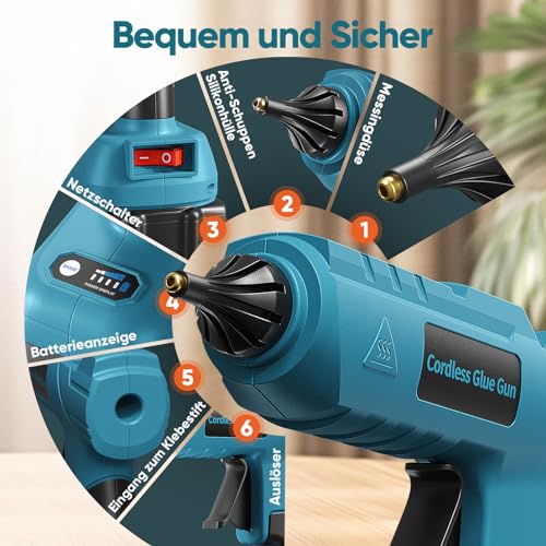 Heißklebepistole, 18V 200W Heißklebepistole Akku für Makita Akku, Klebepistole mit 40x11mm Klebestick, Schnelles Aufheizen, An/Aus-Funktion, Heißklebepistole Kabellos für DIY, Basteln, Haus(Kein Akku)