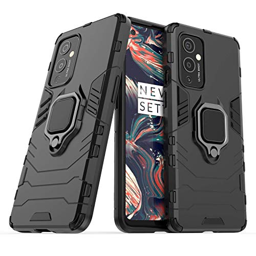 FTRONGRT Funda para OnePlus 9,Soporte Plegable, A Prueba de Choques，Carcasa a Prueba de Golpes TPU+PC Case para OnePlus 9 -Negro