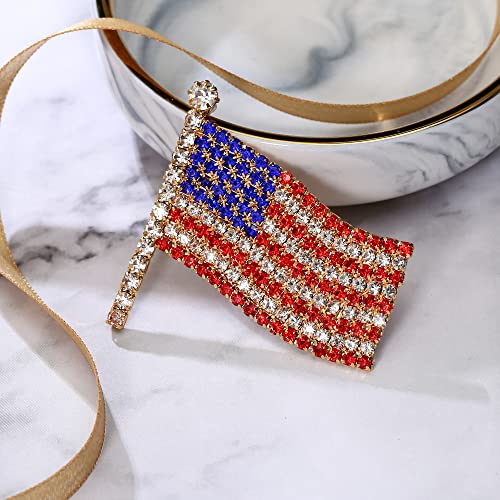 Image of BriLove Austrian Crystals Waving American National Flag Brooch Pin for Women