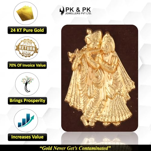 Image of Pk & Pk Jewellers Radha Krishna | 24KT Gold Frame | Temple Collection | Extra Small Size [14x18 cm] (For Premium Gift, Temple, Table Decor, Home Decoration)