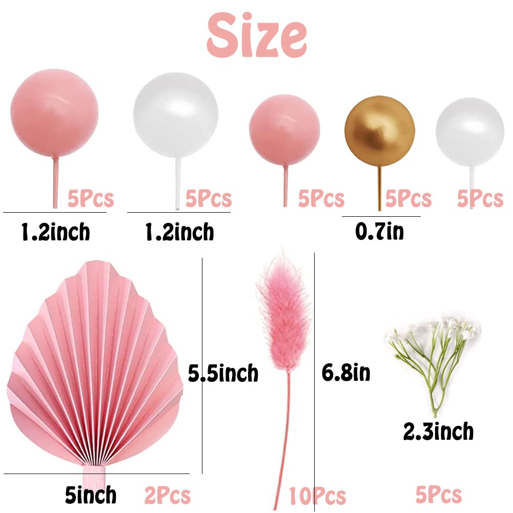 HANIUTTY 27pcs Decoration Gateau Mariage Anniversaire, Rose Champagne Balle Boule Decoration Gateau Cupcake Topper Boule Balloon Boho Décoration De Gateau Feuilles De Palmier Décoration De Gateau