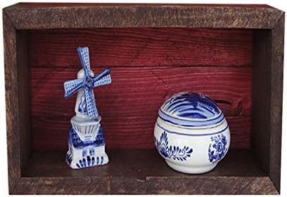 Wood/Wooden Shadow Box Display With Backing - 16" x 6" - Two Tone - Dark Walnut/Barn Red - Rustic Decorative Reclaimed Distressed Vintage Appeal