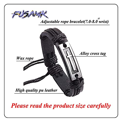 Image of Fashion Cross Tag Bangle Adjustable Leather Cuff Wristband Drawstring Rope Bracelet