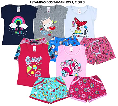 Kit 5 Conjunto Infantil Feminino Roupa Infantil Menina Tamanho:4;Cor: 3 Mangas e 2 Regatas