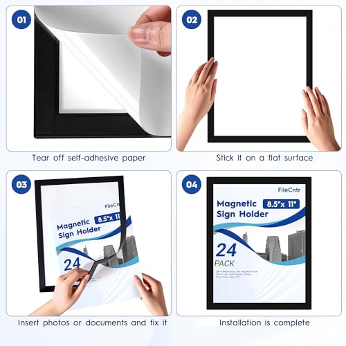 Soportes magnéticos de pared 8.5x11 pulgadas autoadhesivos para marcos informativos, pack de 24 4
