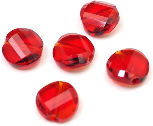 Adabele - 25 cuentas de cristal sueltas con giro redondo plano y facetado de 0.394 pulgadas, color rojo siam, compatible con Swarovski Preciosa 5621