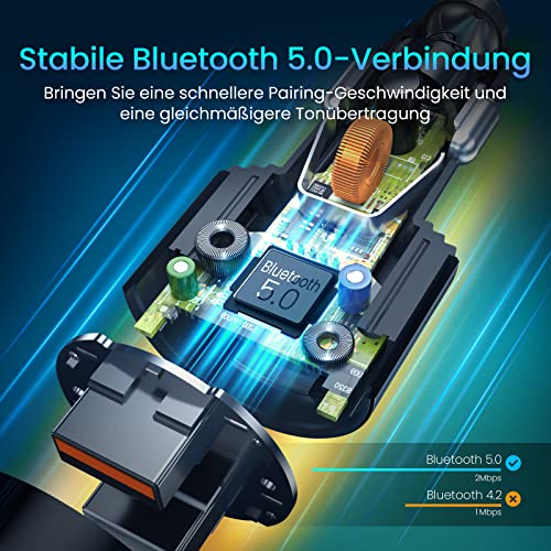 Verbesserter V5.0 Bluetooth-FM-Transmitter für Auto, QC3.0 & LED-Hintergrundbeleuchtung, kabelloser...