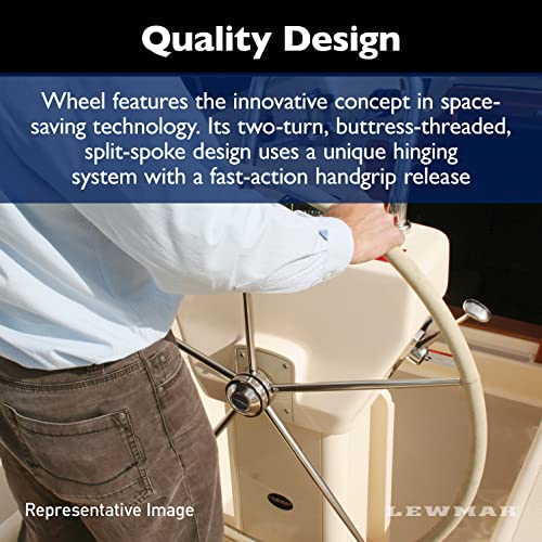 Image of Lewmar 40 inch Folding Boat Steering Wheel Kit with Patented Folding Design for Cockpit Space Savings, 6 Spokes with 2 Twisted Buttress-Threaded Split Spoke, for Yachts with 32-42 inch Wheels