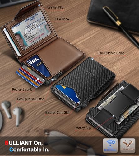Image of BULLIANT Men Slim Leather Wallet Metal Case Money Clip-Magnetic Closure