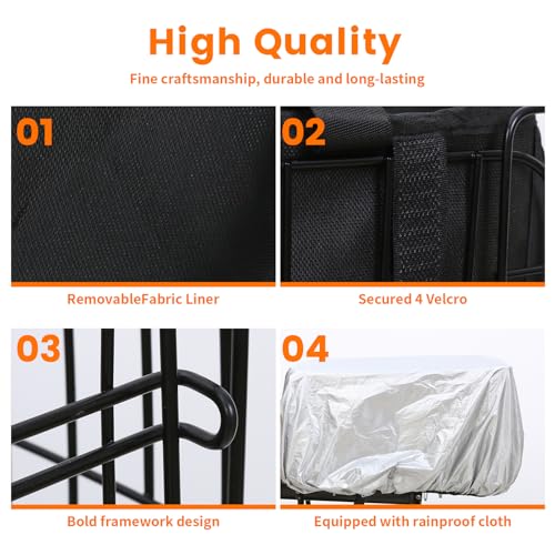 Bike Basket Rear Folding Large Bicycle Rear Basket with Removable Liner Bag and Waterproof Cover Large Capacity Ebike Rear Basket Metal for Adult Women/Men Carrying Dogs Pets Fruit & Grocery