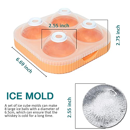 Ice Ball Maker Mold 2.5"-2 Pack, Large Round Ice Cube Mold For Cocktails, Whiskey, 4 Hole Circle Ice Cube Tray With Lid #TOP1