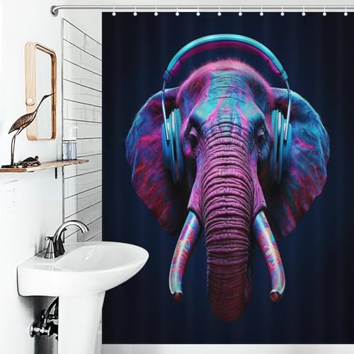 Rideau de douche éléphant 140x183 cm lavable en machine avec crochets - 6