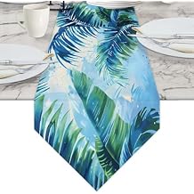 Table Runners 48 Inches Long, Linen Table Dresser Runner, Tropical Teal Leaf Palm Kitchen Dining Table Runners for Coffee Table, Parties, Dinner, Home Decor 13x48 Inch