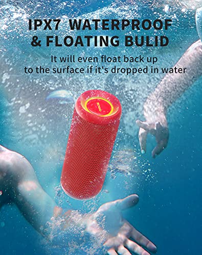 Image of SOWO Portable Bluetooth Speaker, Waterproof IPX7, 25W Loud Wirelss Speaker | Big Audio and Punchy Bass, LED Light with TWS Pairing, 16H Playtime, Outdoor for Party, Beach, Travel, Girls Gifts - Red