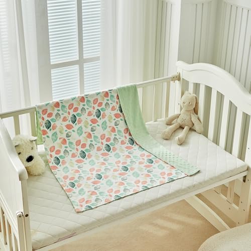 Image of DuShow Leaf Baby Blanket for Girls - Ultra Soft Double Layer Minky Blanket with Dotted Backing, Lightweight Receiving Swaddle for Newborns & Toddlers, Nursery, Stroller, Carseat-30x40 Inches