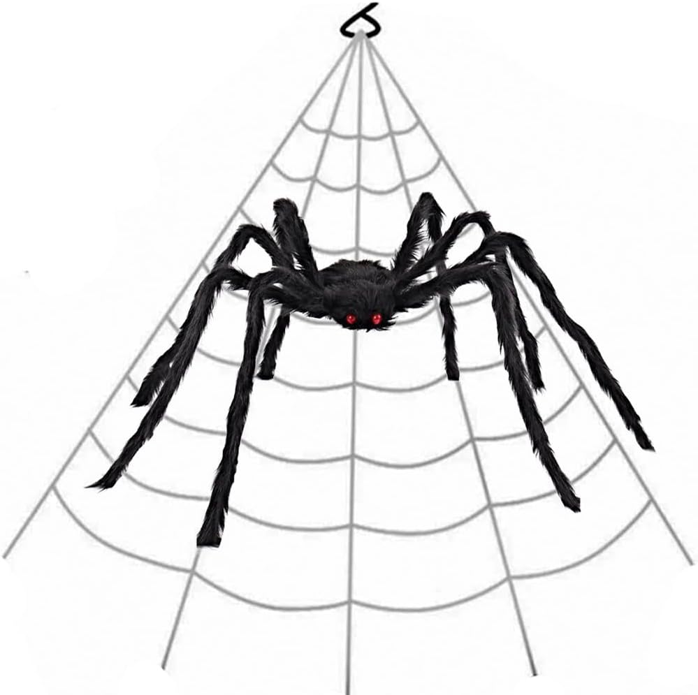 AISENO 200" Giant Spider Web + 78" Hairy Spider Halloween Decorations Set Haunted House Props with Hooks for Yard, Party Virtual Realistic Hairy Spider