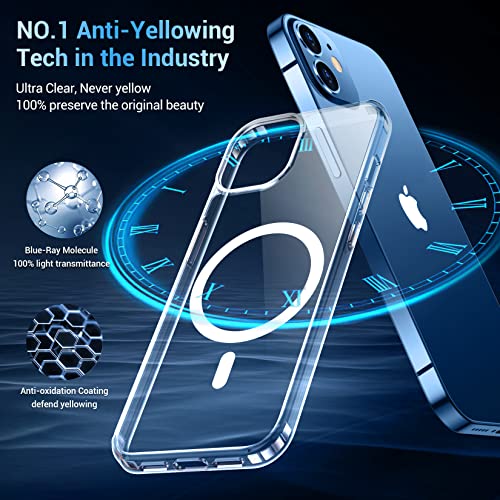 Temdan Magnetic Case For Iphone 12 Case For Iphone 12 Pro Case,[Compatible With Magsafe][2 Pcs Glass Screen Protector] [Not Yellowing] Slim Thin Shockproof Phone Case Cover 6.1"-Clear #TOP5