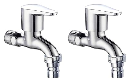 Shahr Metal Brass Chrome Plated Vista Washing Machine Nozzle Bib Cock Tap (Silver, Set of 2)