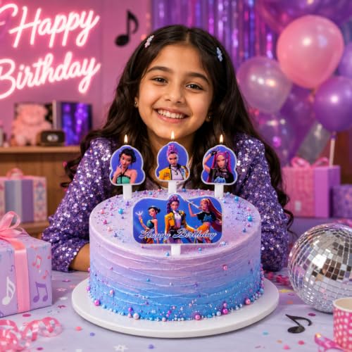 Image of Wanna Party Korean Pop Inspired Fantasy Hunter Birthday Cake Candles - 4PC Set, Decorative Character Theme Candle Toppers for Kids Birthday Party, Cake Decoration