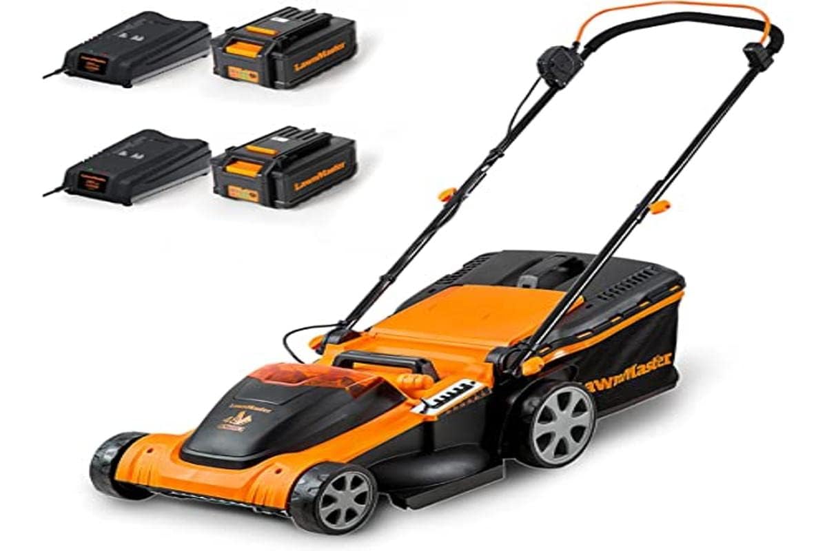 LawnMaster CLMF4841E Akku-Rasenmäher 48V Max 2x24V 4.0Ah Batterie, 41cm 450m² Mulchen 42L, 22-72mm 6-Stufige Schnitthöhenverstellung