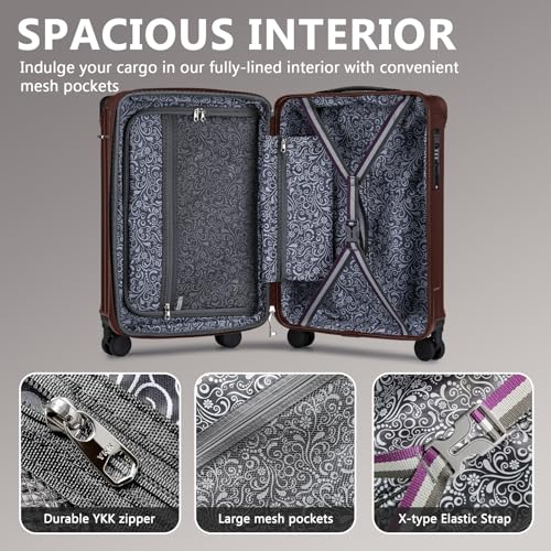 Image of Joyway 5 Piece Luggage Set with Cup Holder, Expandable 25% Capacity, Includes Handbag, Anti Slip Wheels, Hook, Smart Carry On Suitcase for Men and Women, Spinner Travel Coffee