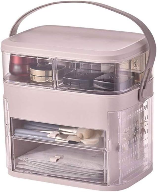 Storage Box - Cosmetics Makeup Organizer Case - Dust-Proof Cosmetic Storage Display Boxes with Drawers Handle Waterproof (Color : B) (B)
