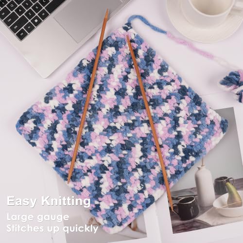 Image of #6 Super Bulky Blanket Yarn for Crocheting - 4 Skeins(Each 10.5oz /300g, 220yds /201m), Chunky Chenille Thick Plush Big Soft Yarn for Crocheting Knitting Blankets, Multi Blue & Lavender Fog