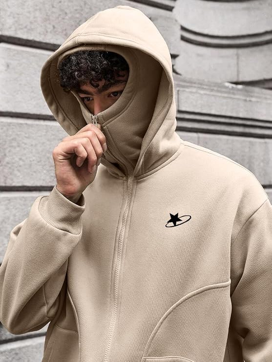 TAGAS Men's Mask Sweater Hoodie Beige - Image 3
