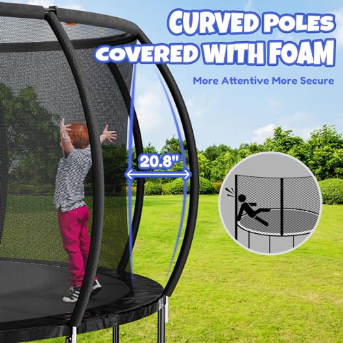 Kiivakii 16FT Trampoline, Outdoor Trampolines for Kids and Adults, Recreational Trampoline with Basketball Hoop, Heavy Duty Round Trampolines with Sprinkler for Backyard, ASTM Approved, Black