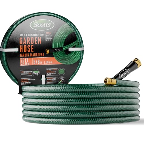Scotts 75 ft. Garden Hose – 5/8 in. Diameter, 4-Ply Construction, 300 PSI, High-Pressure, Easy-to-Coil Water Hose with Crush-Resistant Couplings, Easy to Connect for Lawn and Garden Use by Scotts - Used condition - US$28.31