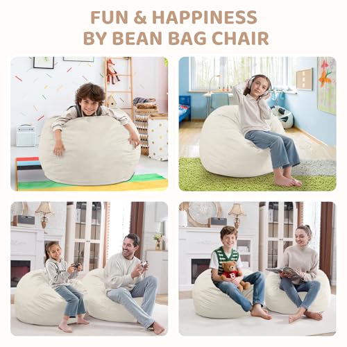 2FT Bean Bag Chair, Comfy Bean Bag Chairs with Memory Foam Filled, Fluffy Beanbag Sofa with Dutch Velvet Cover, Teardrop BeanBag Chairs for Living Room, Playroom - Beige