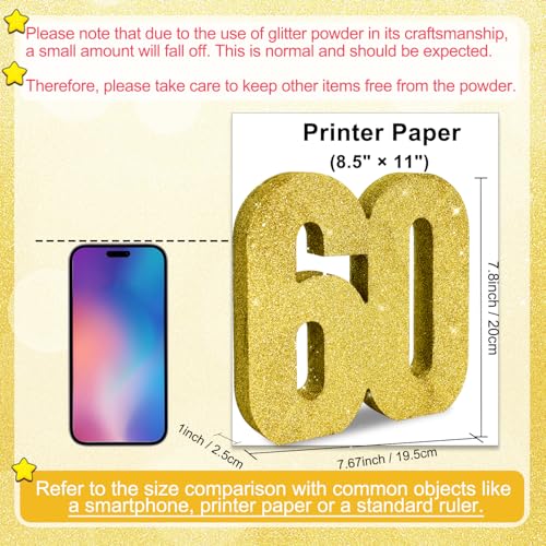 Image of TONIFUL 60th Birthday Decoration for Men and Women,60th Anniversary Decoration,Glod Glitter 60th Birthday Centerpieces for Party Decoration,Number 60 Centerpiece Table Decoration