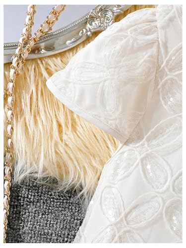 Verdusa Girl's Puff Sleeve A Line Short Dress Princess Sequin Tutu Dresses4