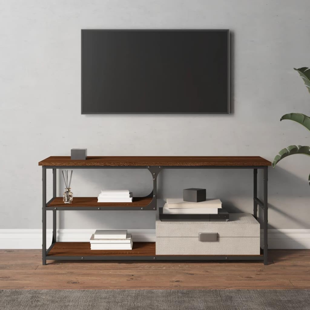 Homgoday Szafka telewizyjna Sklejka i stal brązowa dąb 103x38x46,5 cm, szafka pod telewizor salon jadalnia stół kawowy telewizor sprzęt muzyczny szafa meble telewizor meble meble meble