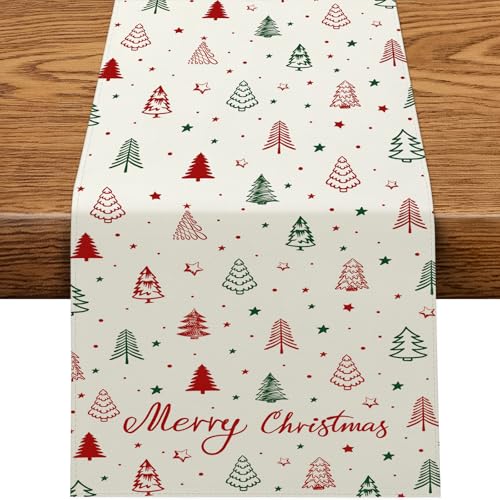Viosmut Tischläufer Weihnachten 40x140 cm, Neuartiger Weihnachtsbaum Weihnachtstischläufer Modern Weihnachts Tischdeko, Winter Weihnachts Tischläufer Stern für Weihnachtsdeko Innen Tisch Küche Freien