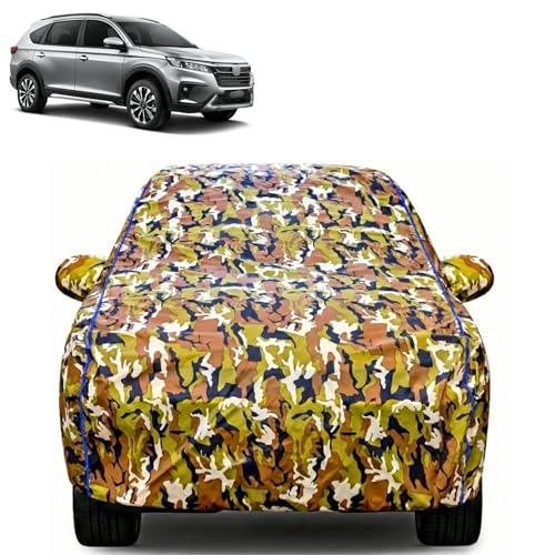 Image of Waterproof Car Body Cover for Honda BR-V with Mirror Pocket| Cotton Inner Lining | Triple Stitched | All Weather Protection | Dust, UV & Rain Proof (Camouflage with Blue Piping)