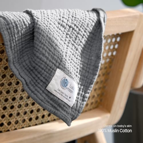 lulumoon Muslin Swaddle Blanket Baby - Cotton Swaddling Blanket Soft Baby Receiving Blankets Neutral 3Pack(Grey+Green)