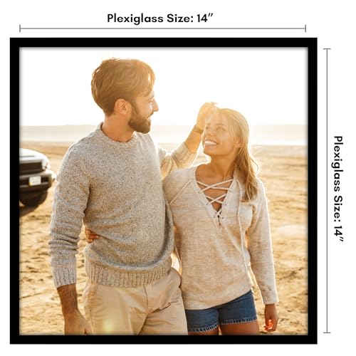 Image of Americanflat 14x14 Picture Frame with Polished Plexiglass - Streamline Collection - Thin Border Square Frame for Wall Display - Hanging Hardware Included - Black