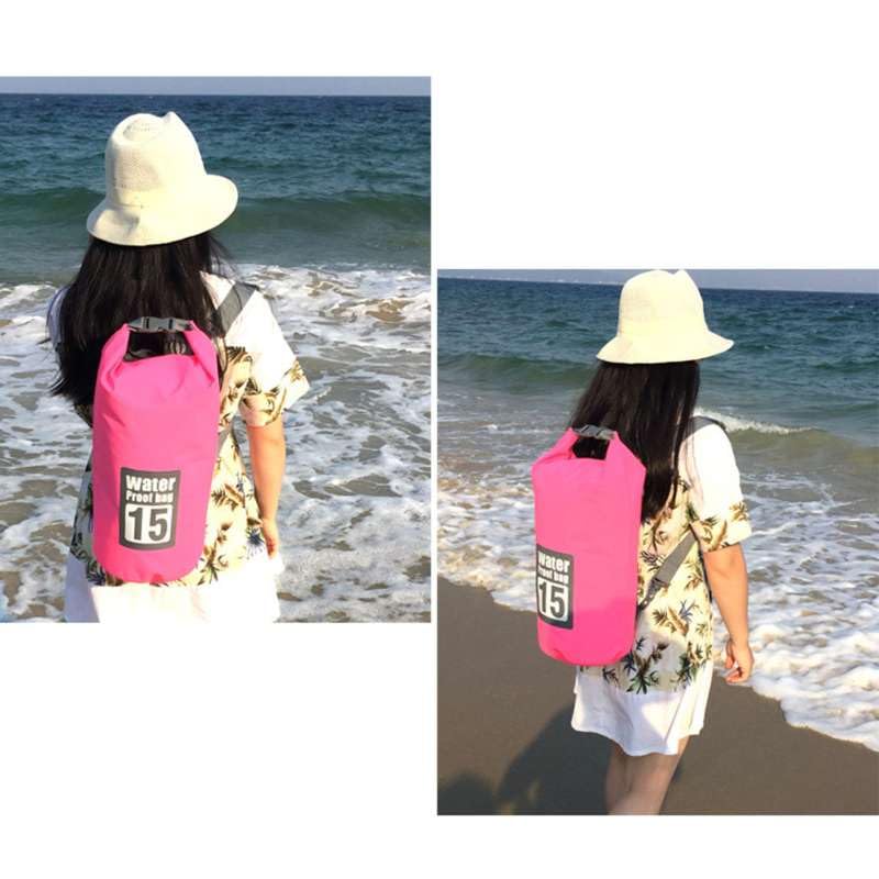 Dry Bag Waterproof blanco, 15L mochila impermeable de almacenamiento seco ligera con cierre enrollable para viaje, natación, navegación, kayak, camping y playa miniatura 6