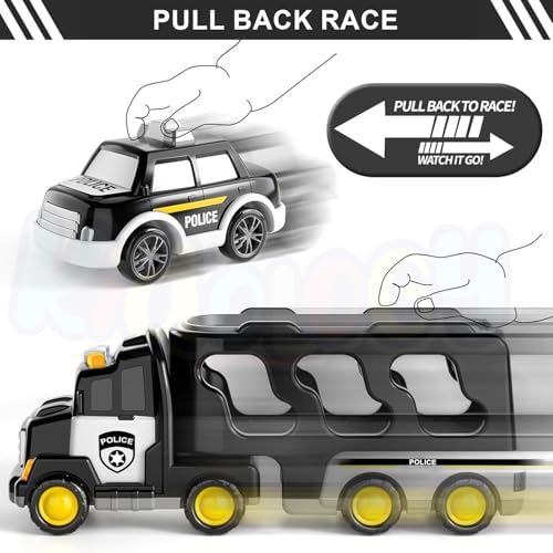 Image of Kidology 5 in 1 Police Trucks Boy Toys for 3-5 Year Old Toddlers - Toys for 3 4 5 6 7 Years Old Transport Vehicle Carrier Truck Sets Kids Boys & Girls