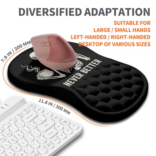 Image of Ergonomic Joint Wrist Support Mouse Pad with Memory Foam Cushion Massage Bump, Carpal Tunnel Pain Relief Mousepad Slope Design for Wrist Rest, 11.8x7.9 in, Funny Skeleton